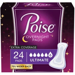 Poise Overnight Pad, Ultimate Absorbency, Extra Coverage