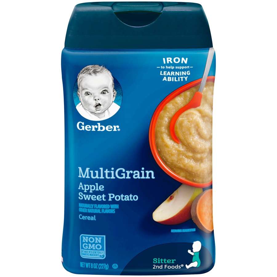 slide 1 of 1, Gerber Multigrain And Apple Sweet Potato Baby Cereal 8 Oz Pack Of 6, 6 ct; 8 oz