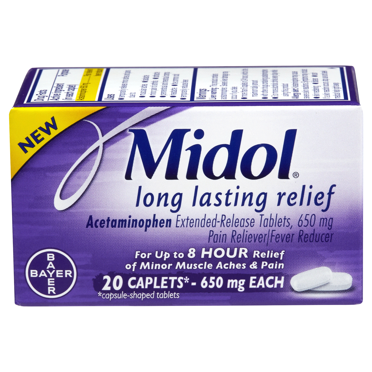 slide 1 of 4, Midol Long Lasting Relief Pain Reliever/Fever Reducer Caplets, 20 ct