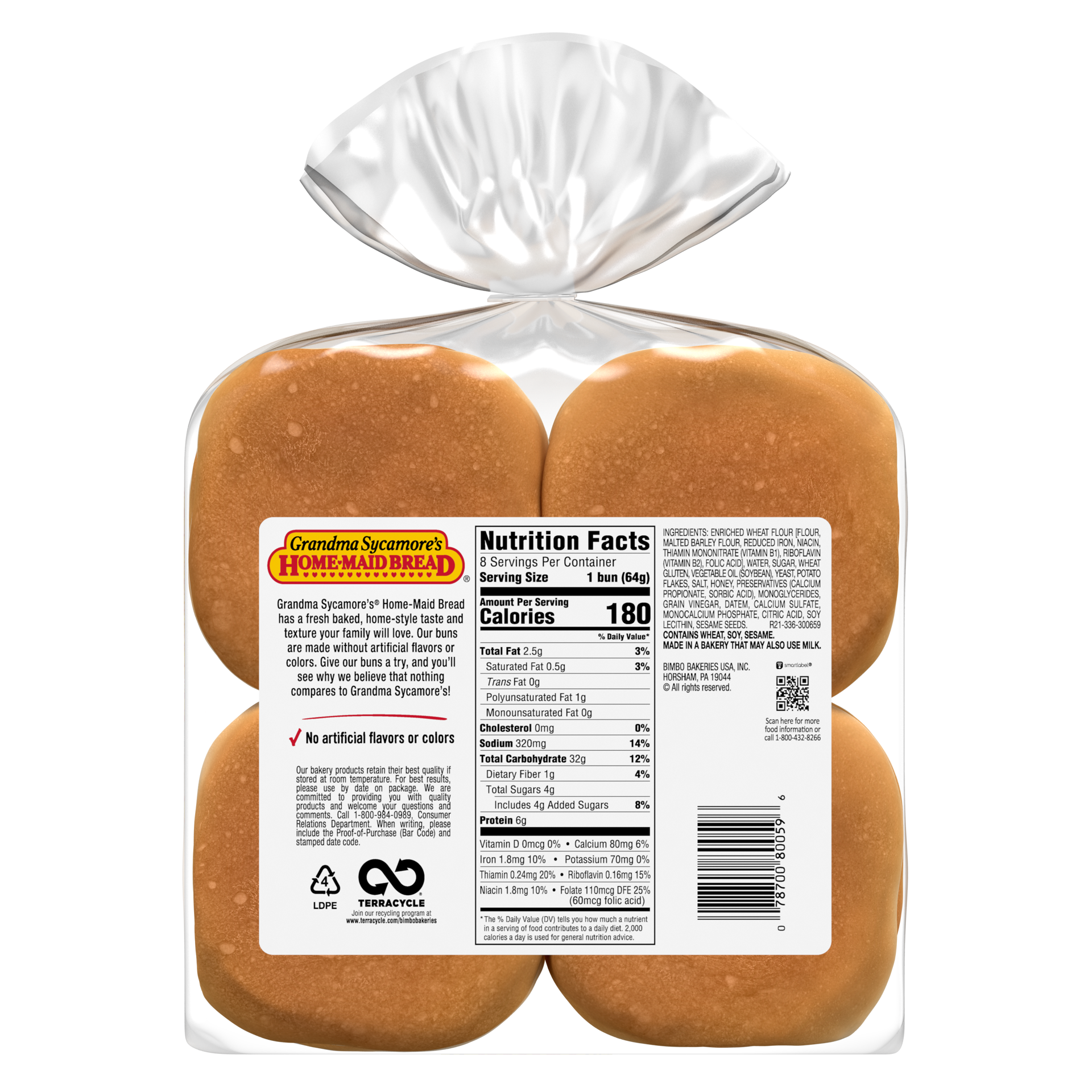 slide 5 of 5, Grandma Sycamore's Plain Hamburger Buns, 8 count, Soft Hamburger Buns, 18 oz Bag, 8 ct