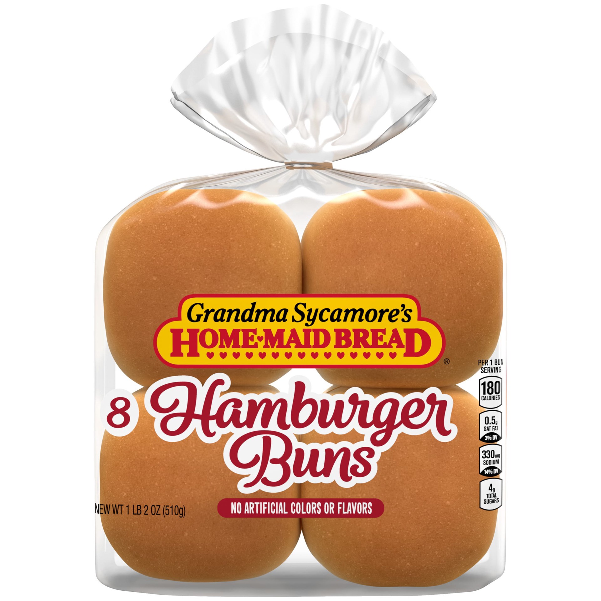 slide 1 of 5, Grandma Sycamore's Plain Hamburger Buns, 8 count, Soft Hamburger Buns, 18 oz Bag, 8 ct