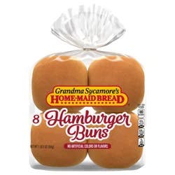 Grandma Sycamore's Plain Hamburger Buns, 8 count, Hamburger Buns, 18 oz Bag