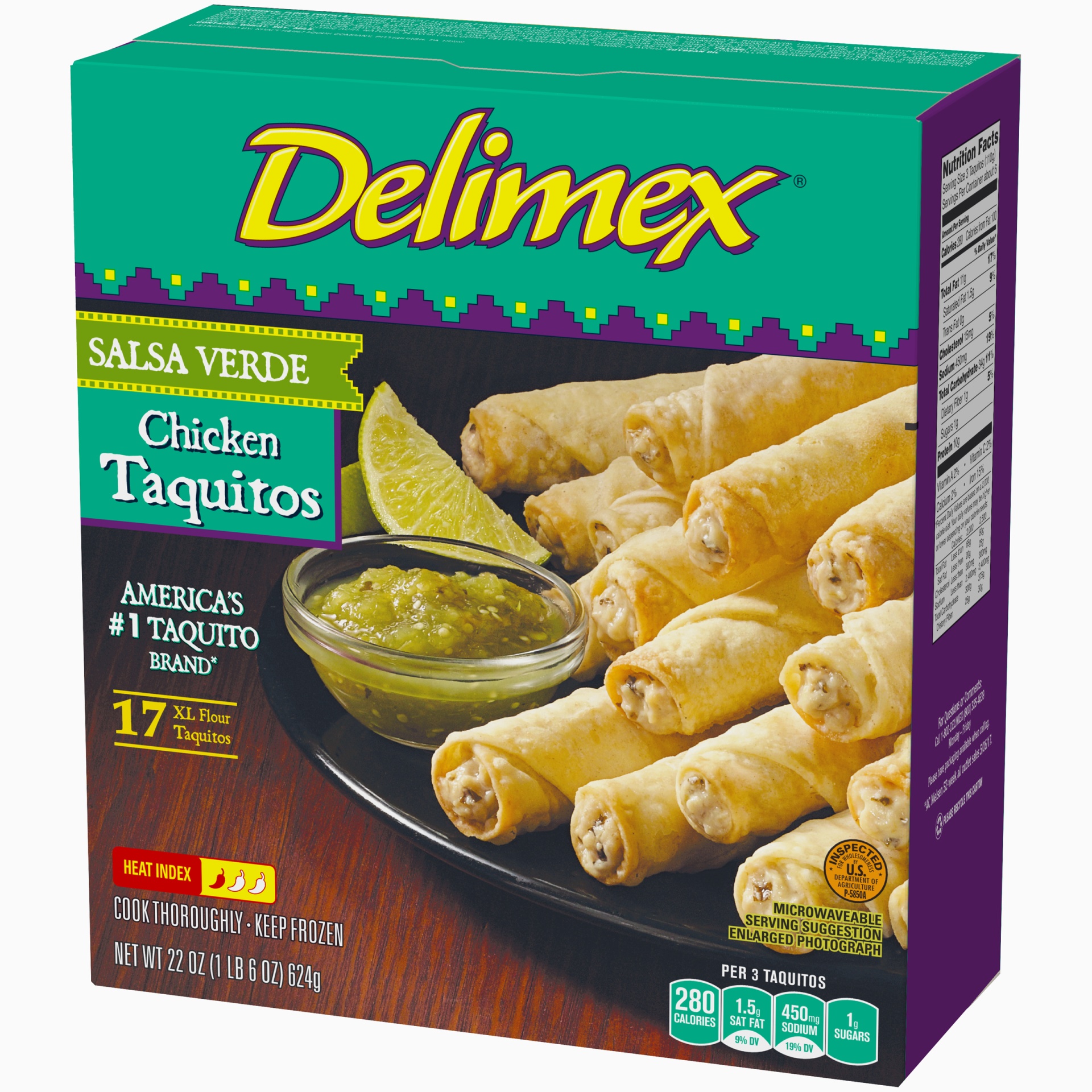Delimex Chicken Salsa Verde XL Flour Taquitos Frozen Snacks 22.1 oz Shipt