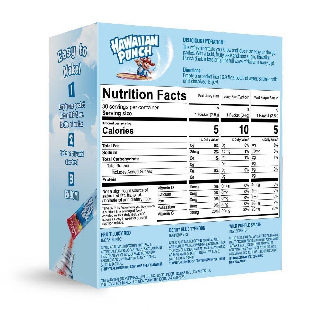 slide 3 of 3, Stur Hawaiian Punch Sugar Free Drink Mix Sticks Variety Pack - 30 ct, 30 ct