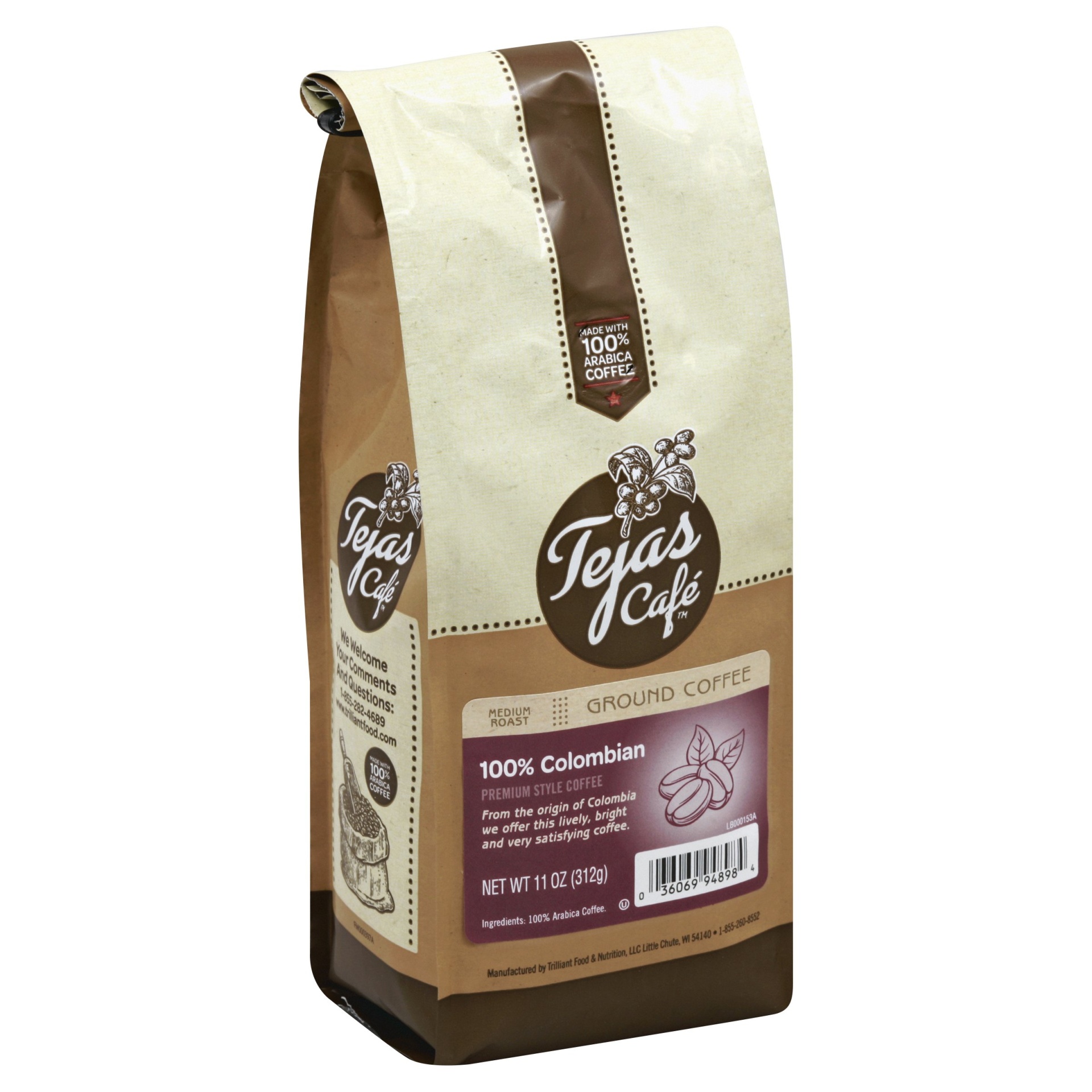 slide 1 of 1, Tejas Cafe 100% Colombian Medium Roast Ground Coffee, 11 oz