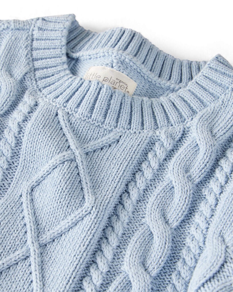 slide 2 of 3, Littleplanet Baby Organic Cotton Cable Knit Sweater Newport Blue 24M, 1 ct