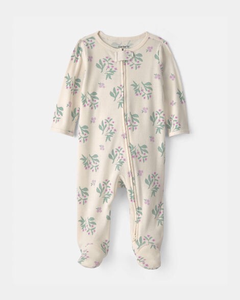slide 1 of 3, Carters Baby Girl Floral Snug Fit Sleep & Play Pajamas - Cream Cream 6M, 1 ct