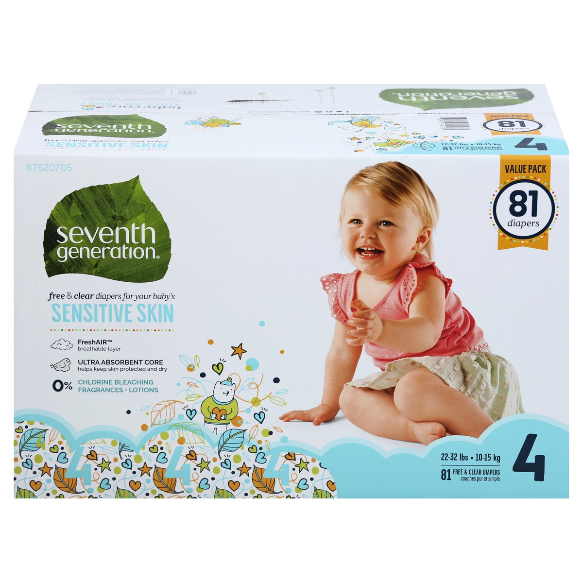 slide 1 of 1, Seventh Generation Free & Clear Diapers Size 4, 81 ct