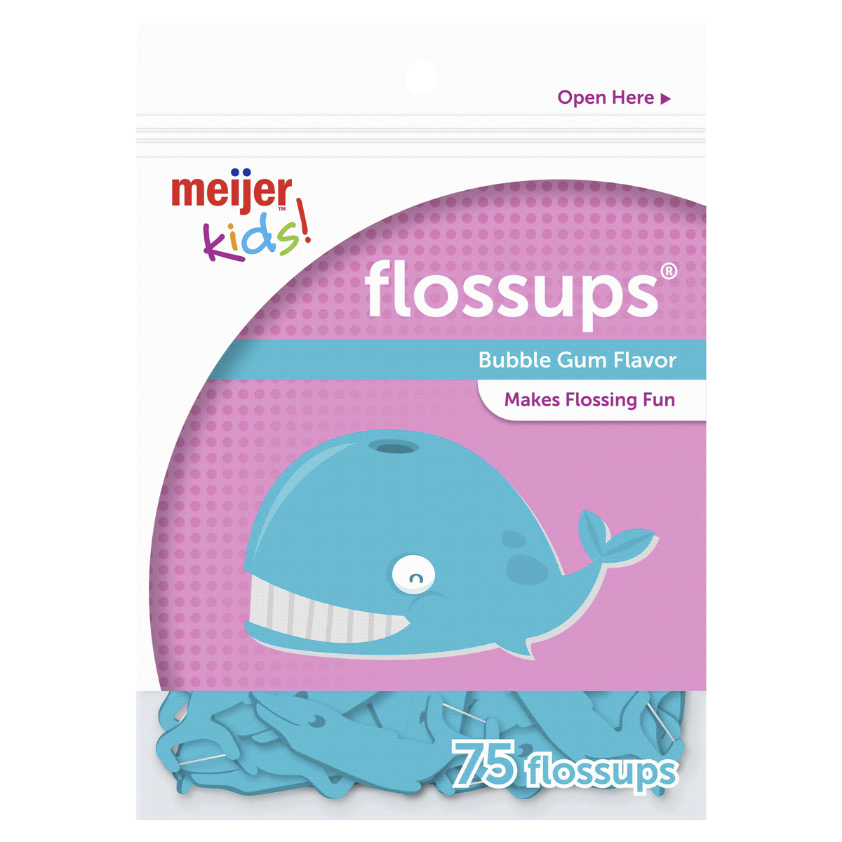 slide 1 of 5, Meijer Kids Flossup, Bubble Gum Flavor, 75 ct