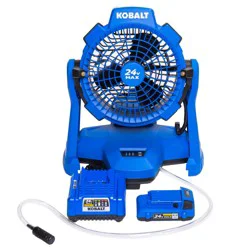 Kobalt 7-in High Velocity Indoor/Outdoor Misting Floor Fan, Battery Powered, in Blue