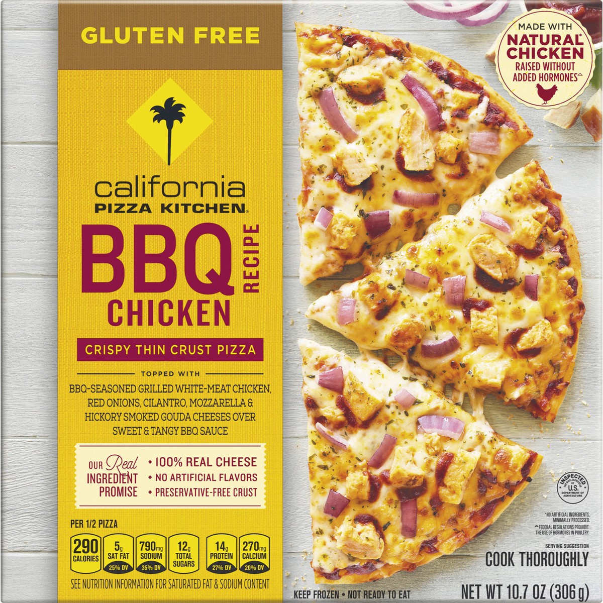 slide 8 of 9, California Pizza Kitchen BBQ Recipe Chicken Gluten Free Pizza, Frozen Pizza, Crispy Thin Crust Pizza, 10.6 OZ, 10.6 oz
