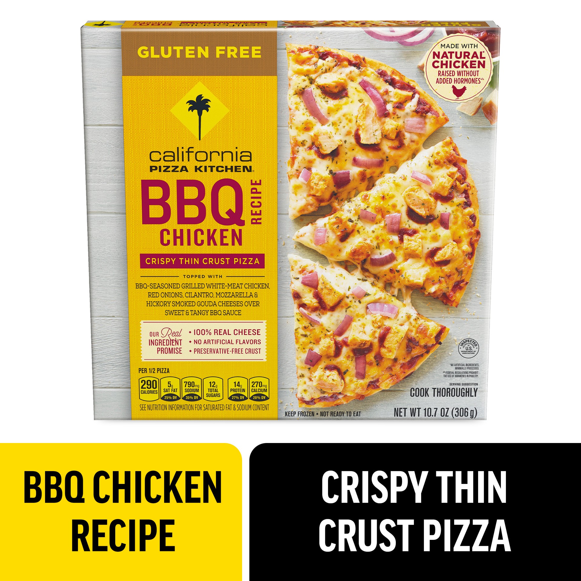 slide 1 of 9, California Pizza Kitchen BBQ Recipe Chicken Gluten Free Pizza, Frozen Pizza, Crispy Thin Crust Pizza, 10.6 OZ, 10.6 oz