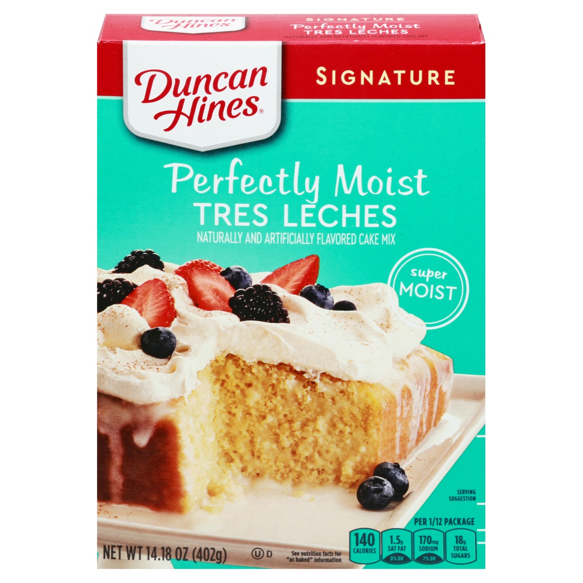 slide 1 of 1, Duncan Hines Signature Tres Leches Deliciously Moist Cake Mix, 14.18 oz