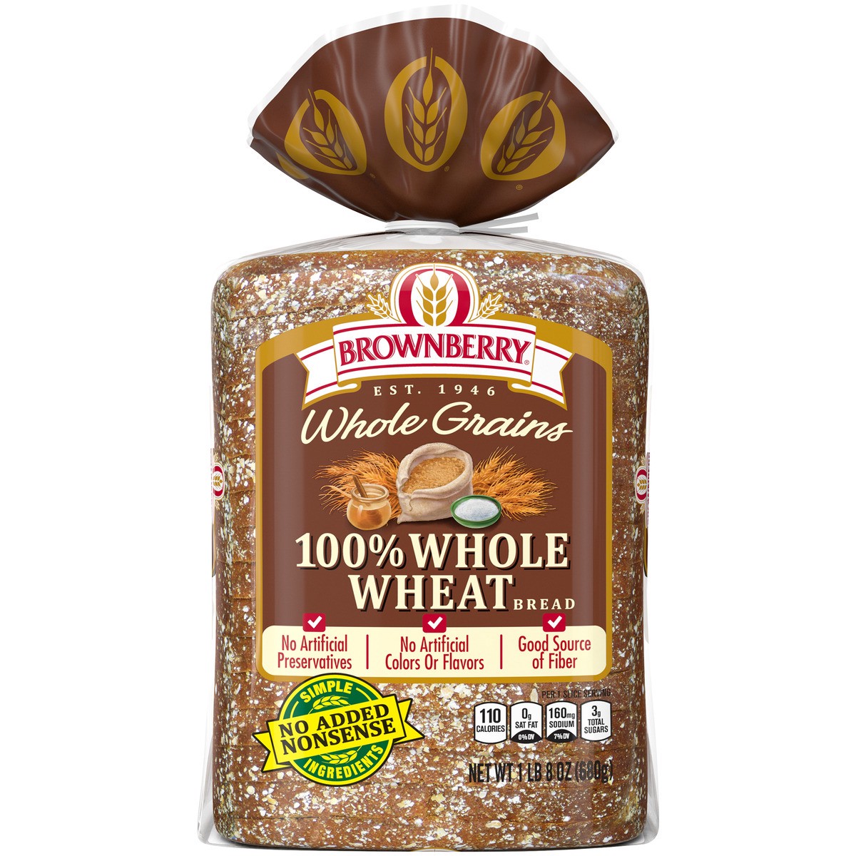 slide 1 of 23, Brownberry Whole Grains 100% Whole Wheat Bread, 24 oz, 1 ct