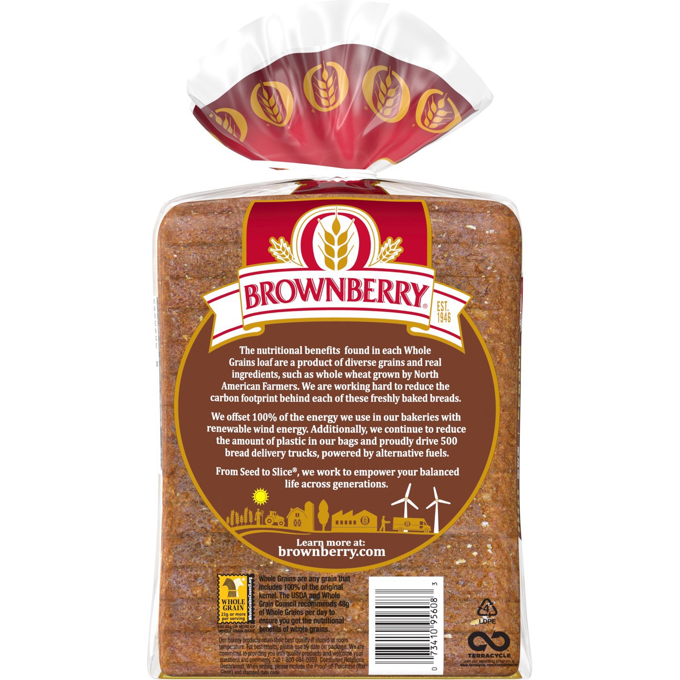 slide 2 of 23, Brownberry Whole Grains 100% Whole Wheat Bread, 24 oz, 1 ct