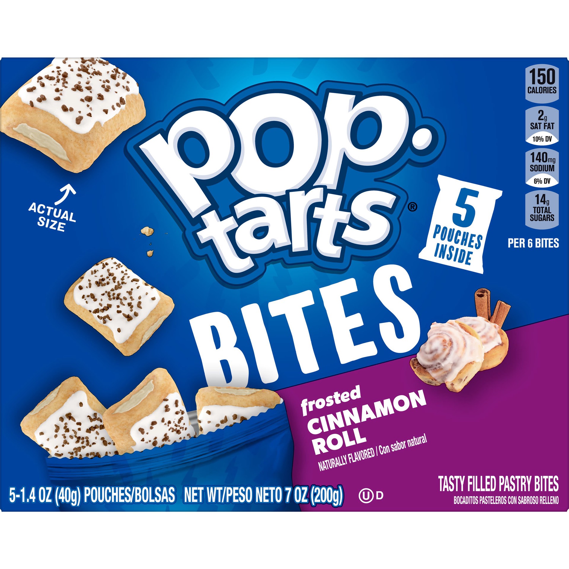 slide 3 of 5, Pop-Tarts Baked Pastry Bites, Kids Snacks, School Lunch, Frosted Cinnamon Roll, 7oz Box, 5 Pouches, 7 oz