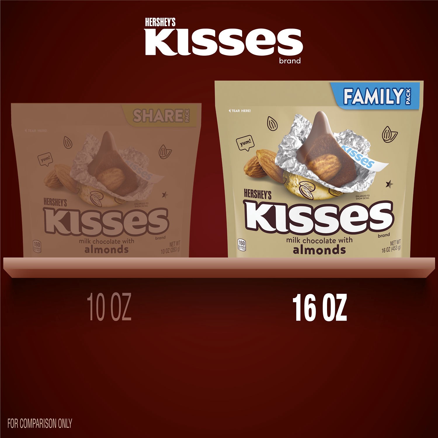 slide 3 of 8, Hershey's KISSES Milk Chocolate with Almonds Candy Family Pack, 16 oz, 16 oz