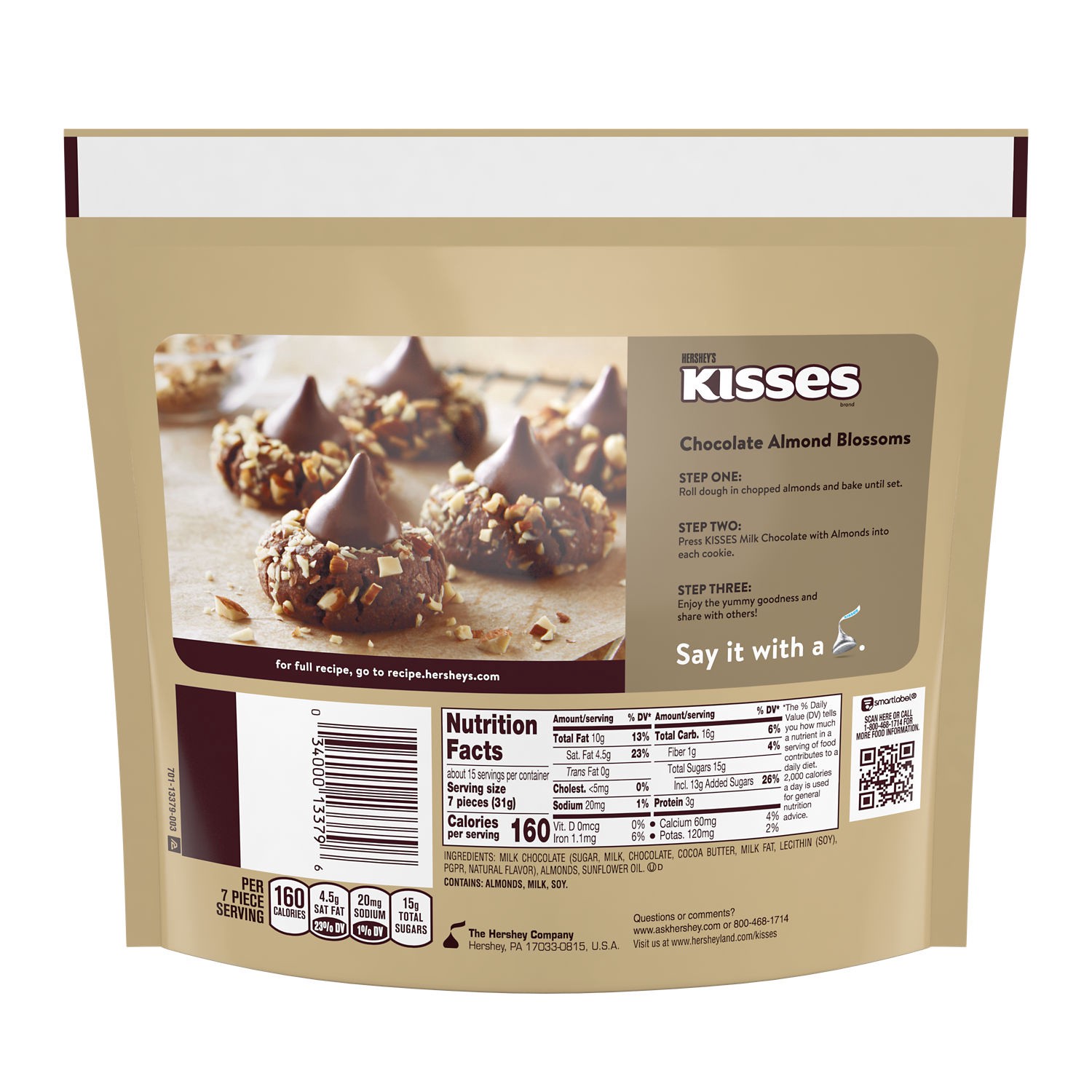 slide 7 of 8, Hershey's KISSES Milk Chocolate with Almonds Candy Family Pack, 16 oz, 16 oz