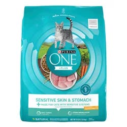 Purina ONE Sensitive Stomach, Sensitive Skin, Natural Dry Cat Food, +Plus Sensitive Skin and Stomach Formula