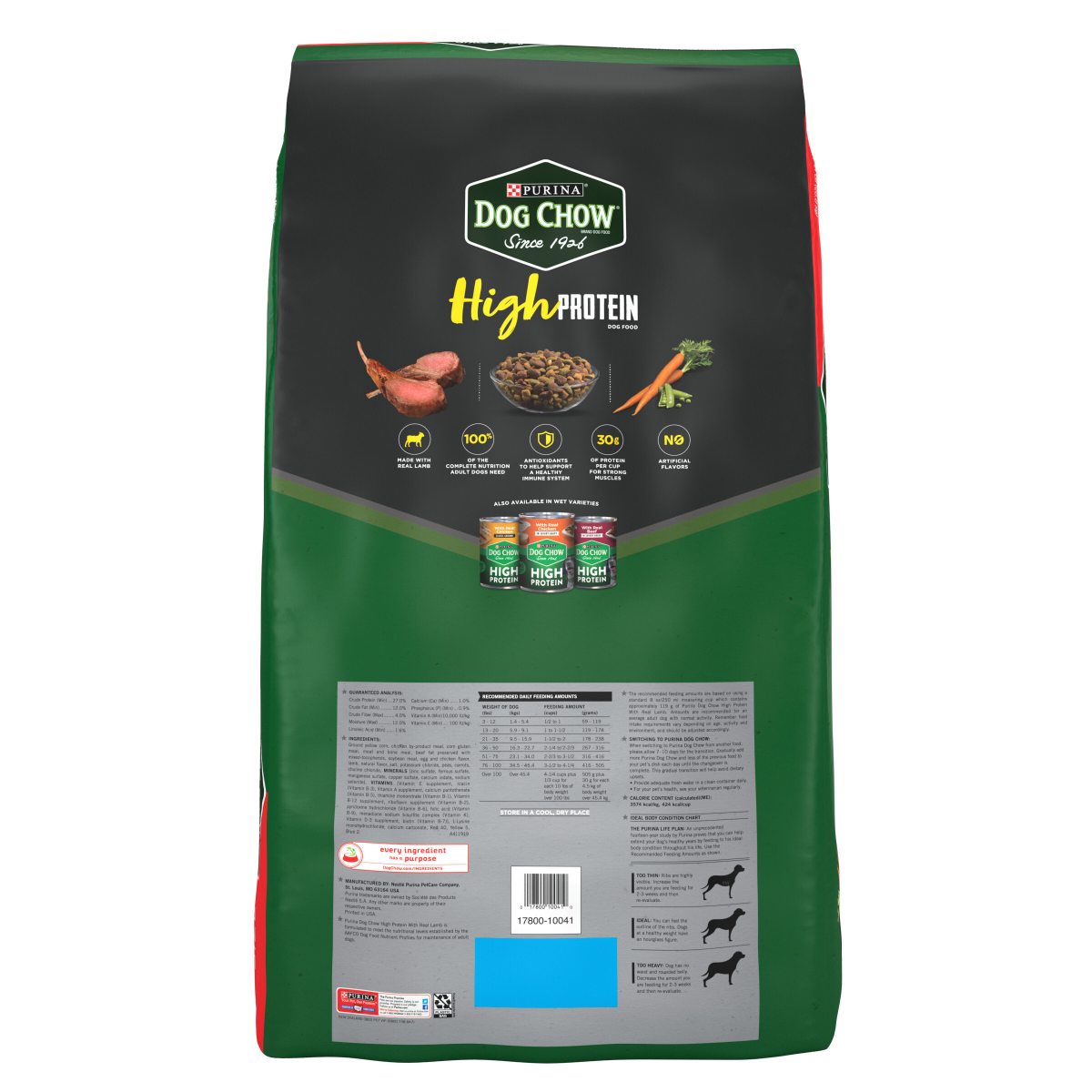 slide 2 of 8, Purina Dog Chow High Protein Dry Dog Food, High Protein Recipe With Real Lamb & Beef Flavor, 44 lb