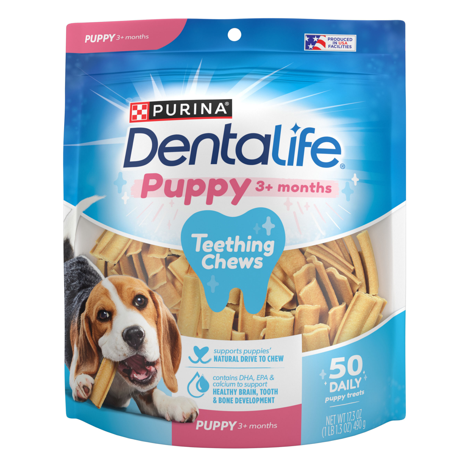 slide 1 of 8, Purina DentaLife Chicken Flavored Puppy Teething Chews, 17.3 oz
