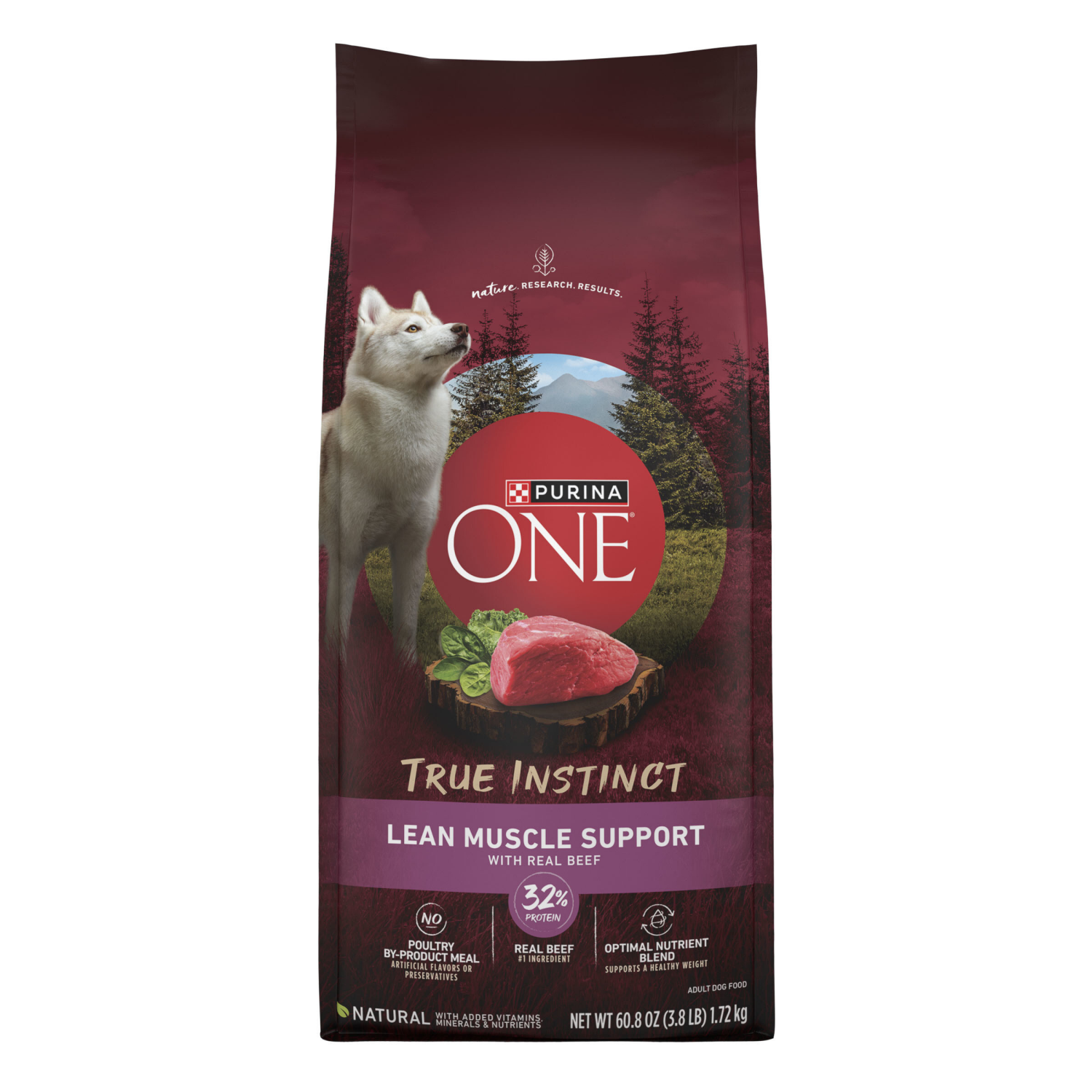 slide 1 of 8, Purina ONE True Instinct Lean Muscle Support With Real Beef Natural With Added Vitamins, Minerals and Nutrients High Protein Dog Food - 3.8 lb. Bag, 60.8 oz