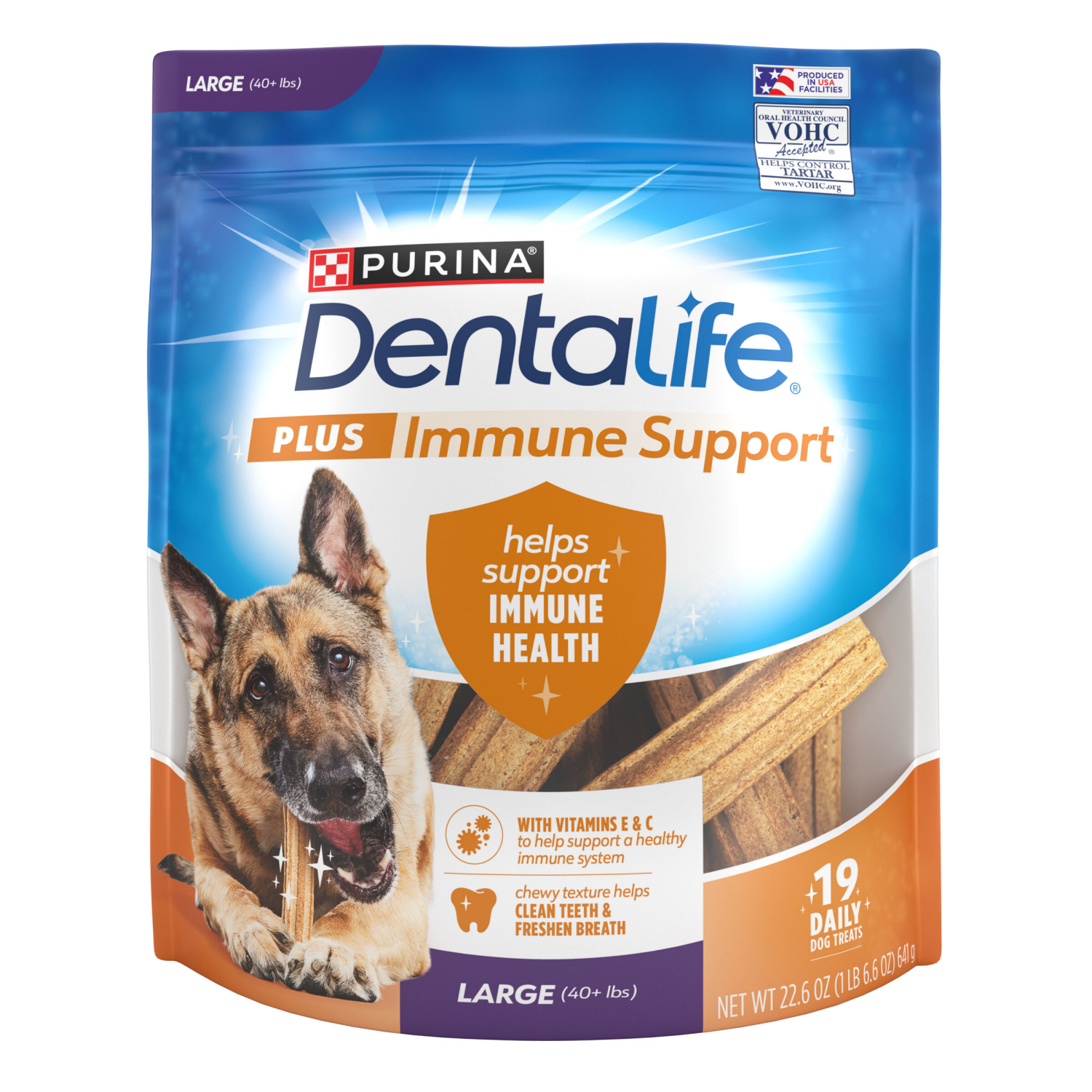 slide 1 of 8, Purina Dentalife Plus Immune Support Chicken, Apple and Blueberry Flavor Large Dog Dental Chews 7 oz - 6 ct. Pouch, 6 ct; 7 oz