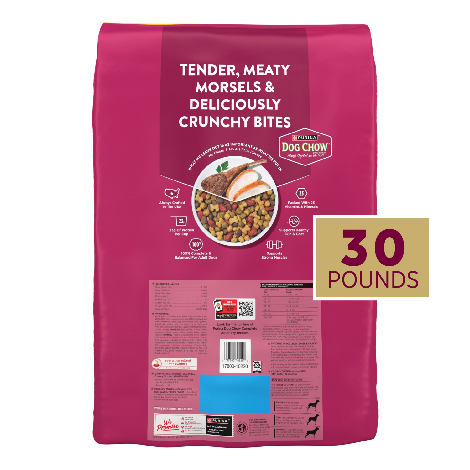 slide 4 of 8, Purina Dog Chow Tender & Crunchy Dog Food Lamb And Turkey 30 Lb, 30 lb