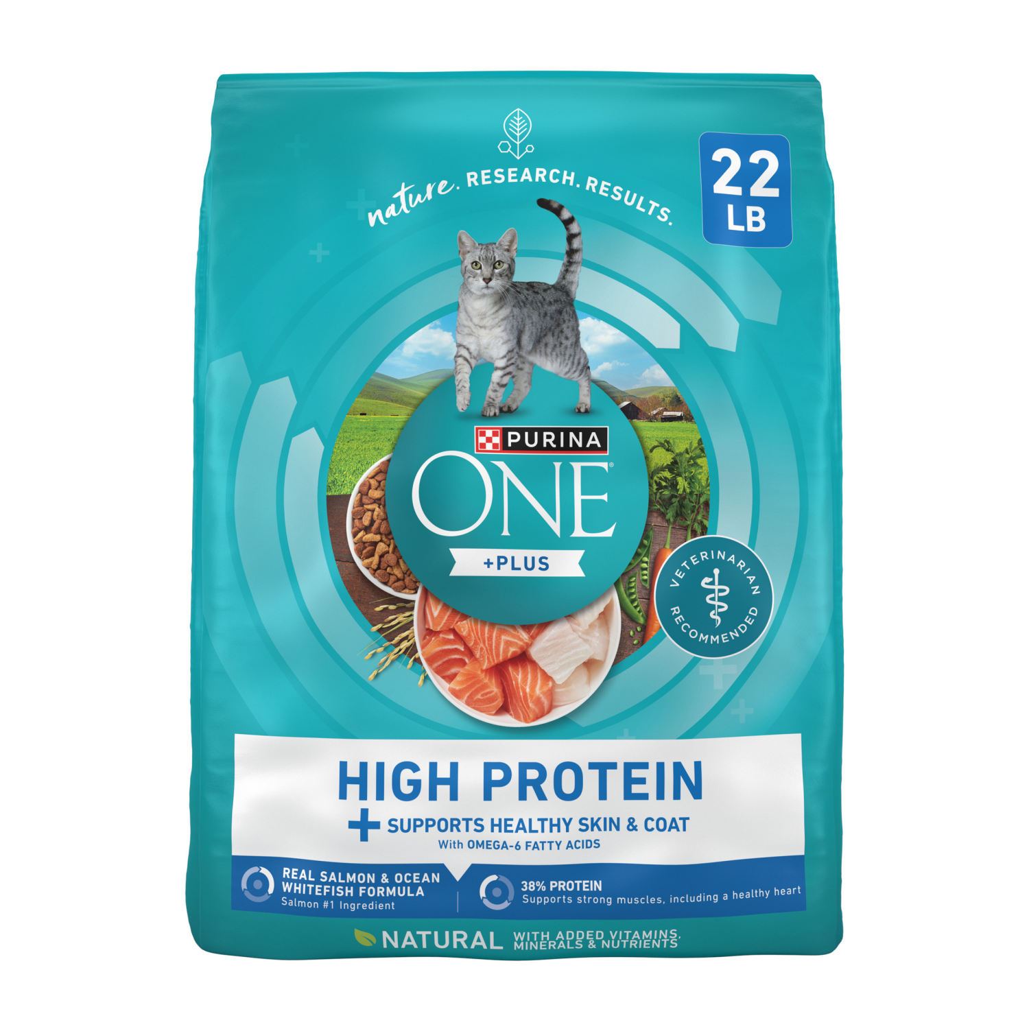 slide 1 of 8, ONE Purina ONE High Protein Salmon Ocean Whitefish Dry Cat Food 22 lb, 22 lb