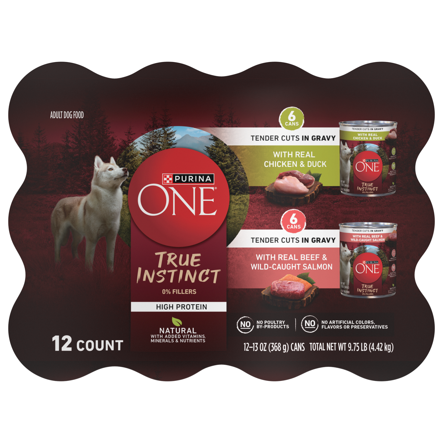 slide 2 of 7, Purina ONE True Instinct Tender Cuts in Gravy With Real Chicken and Duck, With Real Beef and Salmon High Protein Wet Dog Food Variety Pack - (12) 13 oz. Cans, 12 ct