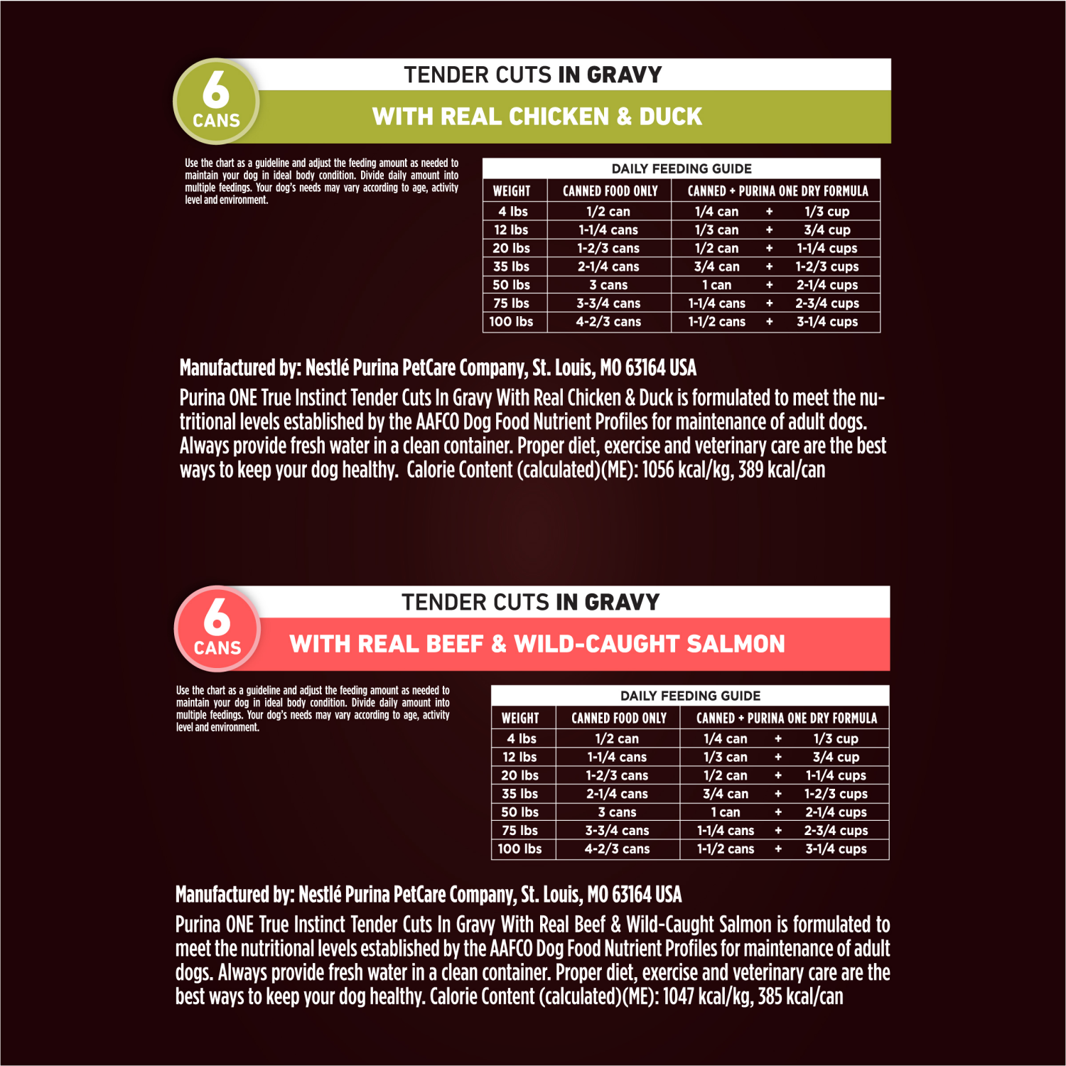 slide 3 of 7, Purina ONE True Instinct Tender Cuts in Gravy With Real Chicken and Duck, With Real Beef and Salmon High Protein Wet Dog Food Variety Pack - (12) 13 oz. Cans, 12 ct