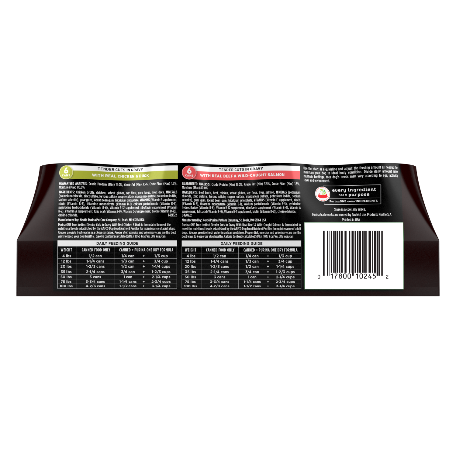 slide 7 of 7, Purina ONE True Instinct Tender Cuts in Gravy With Real Chicken and Duck, With Real Beef and Salmon High Protein Wet Dog Food Variety Pack - (12) 13 oz. Cans, 12 ct