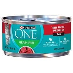 Purina ONE Natural, High Protein, Grain Free Wet Cat Food Pate, Beef Recipe