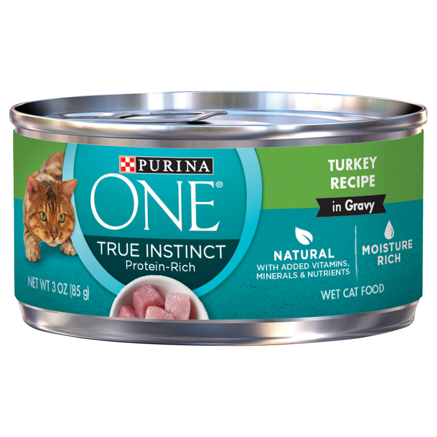 slide 1 of 5, Purina ONE Natural, High Protein Cat Food, Turkey Recipe in Gravy - 3 oz. Pull-Top Can, 3 oz