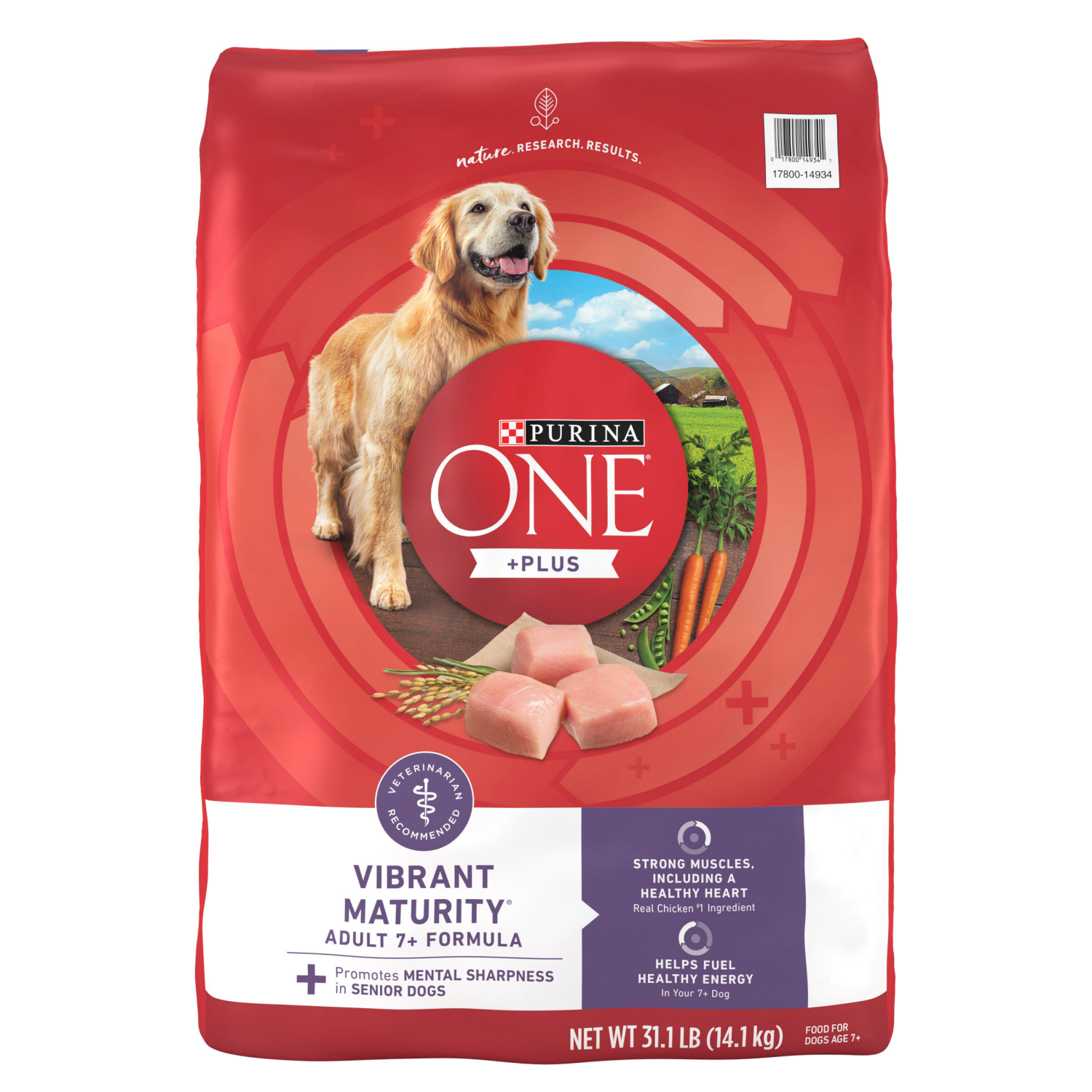 slide 1 of 8, Purina ONE High Protein Senior Dry Dog Food, +Plus Vibrant Maturity Adult 7+ Formula - 31.1 lb. Bag, 31.1 lb
