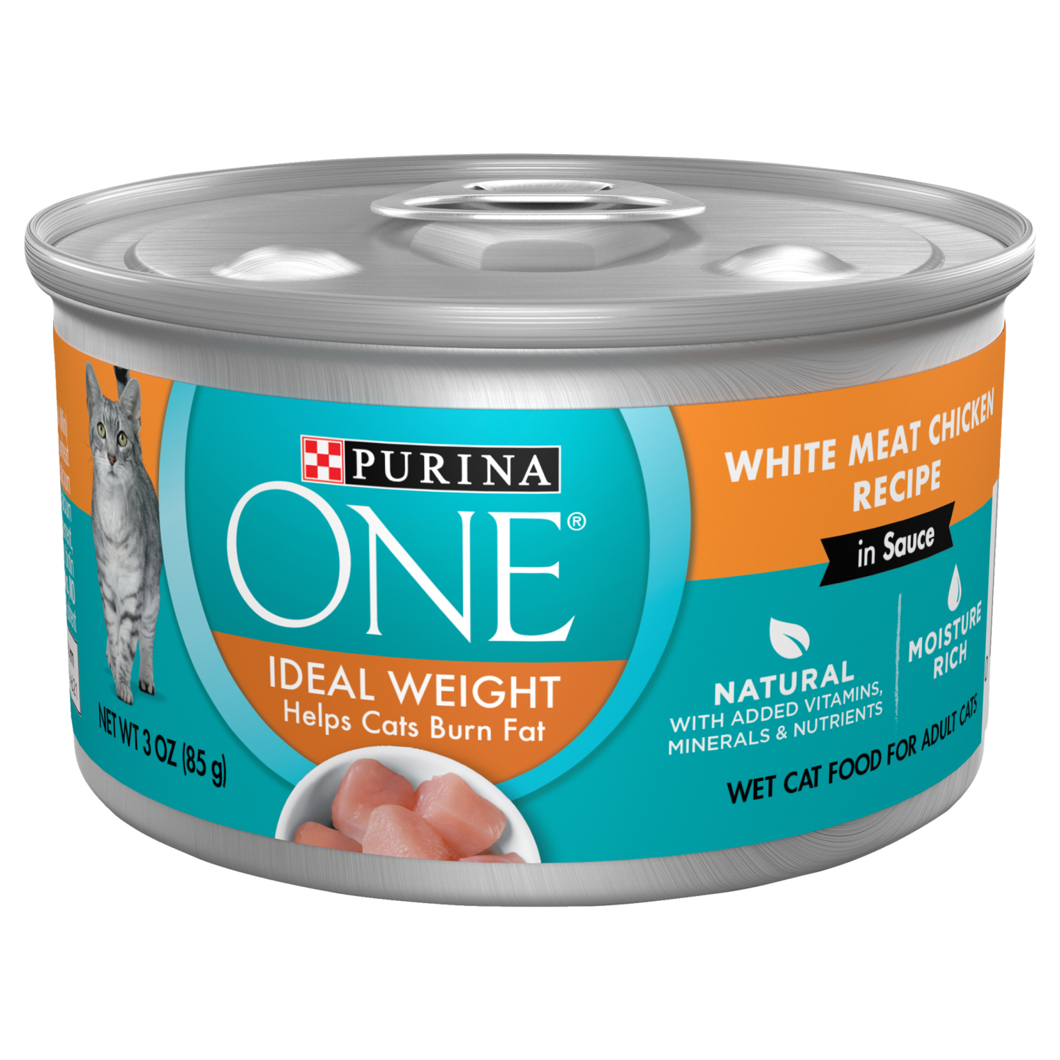 slide 1 of 5, Purina ONE Natural Weight Control Wet Cat Food, Ideal Weight White Meat Chicken Recipe in Sauce - 3 oz. Pull-Top Can, 3 oz