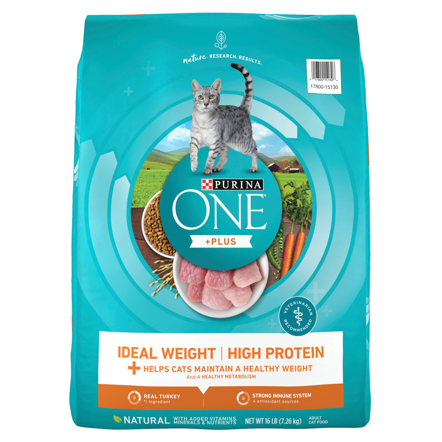 slide 1 of 5, Purina ONE High Protein, Healthy Weight Dry Cat Food, +Plus Ideal Weight With Turkey - 16 lb. Bag, 16 lb