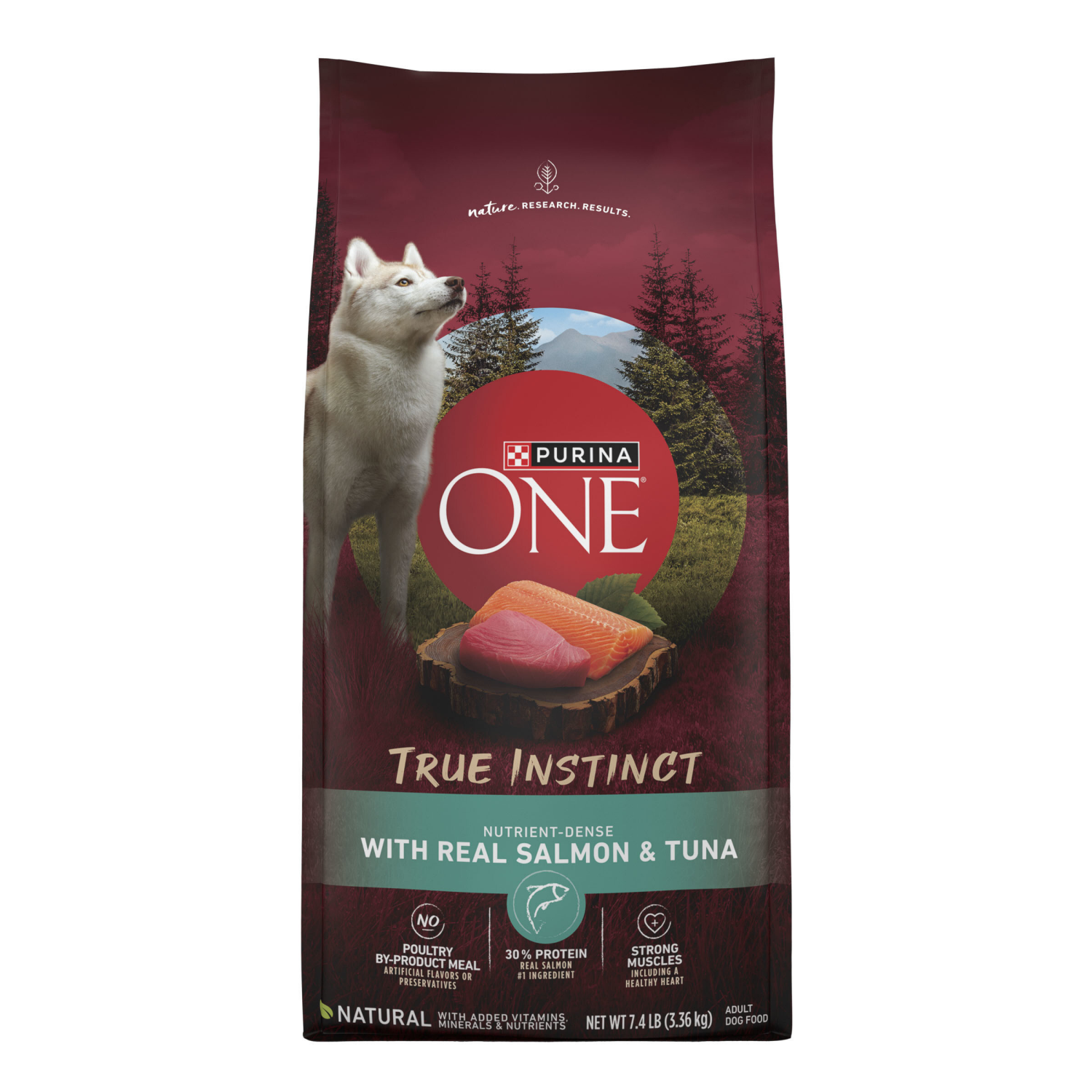 slide 1 of 5, Purina ONE High Protein, Natural Dry Dog Food, True Instinct With Real Salmon & Tuna - 7.4 lb. Bag, 7.4 lb