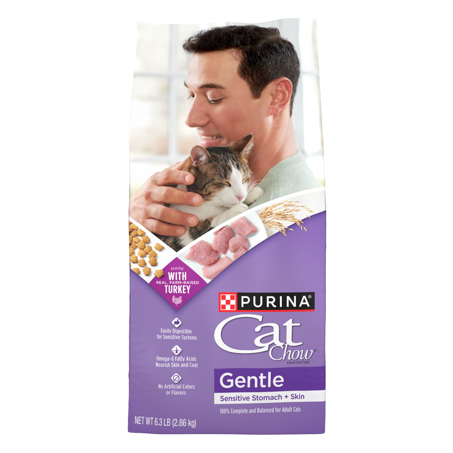 slide 1 of 8, Cat Chow Purina Cat Chow Gentle Dry Cat Food, Sensitive Stomach + Skin - 6.3 lb. Bag, 1 ct