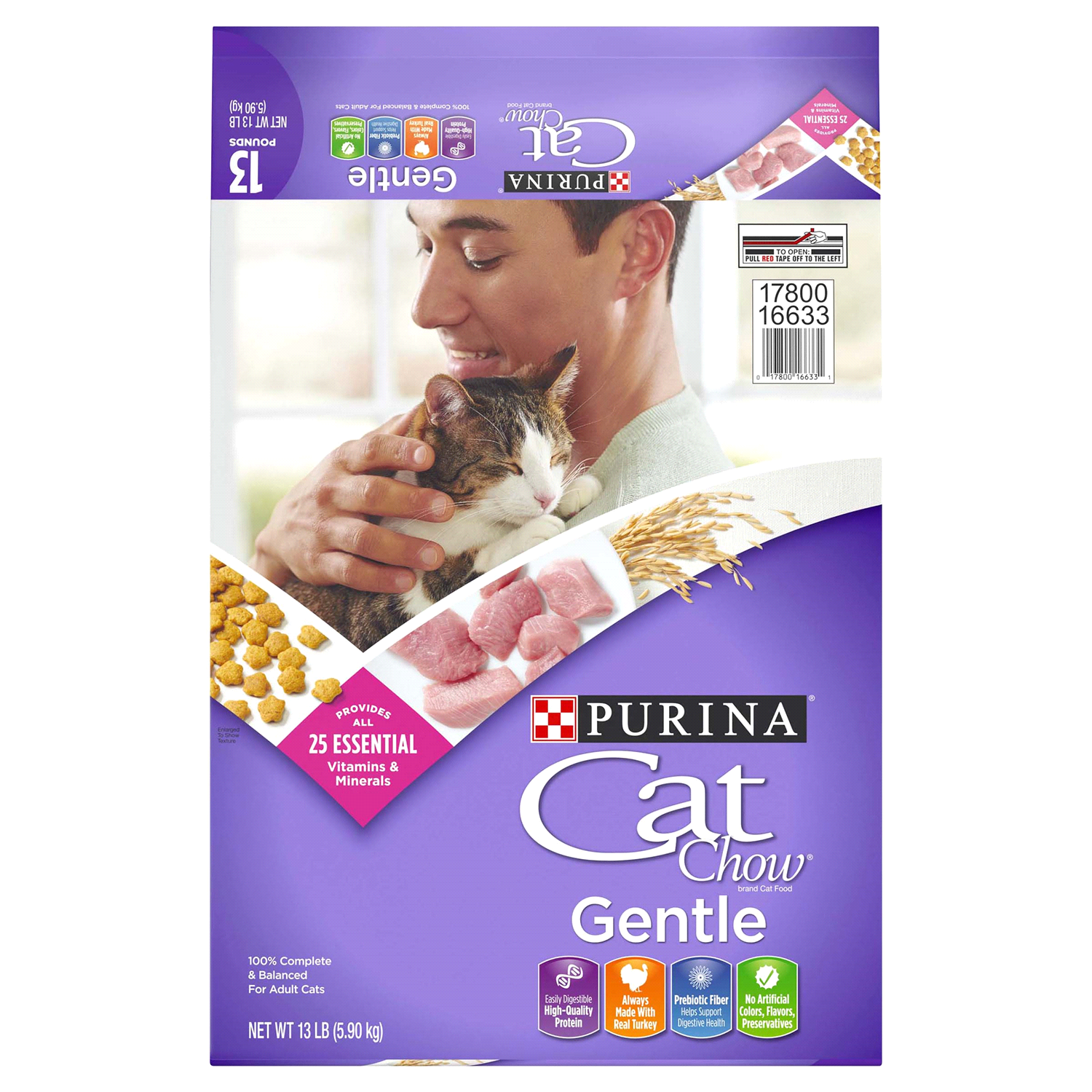 slide 1 of 5, Purina Cat Chow Gentle Dry Cat Food, Sensitive Stomach + Skin - 13 lb. Bag, 13 lb
