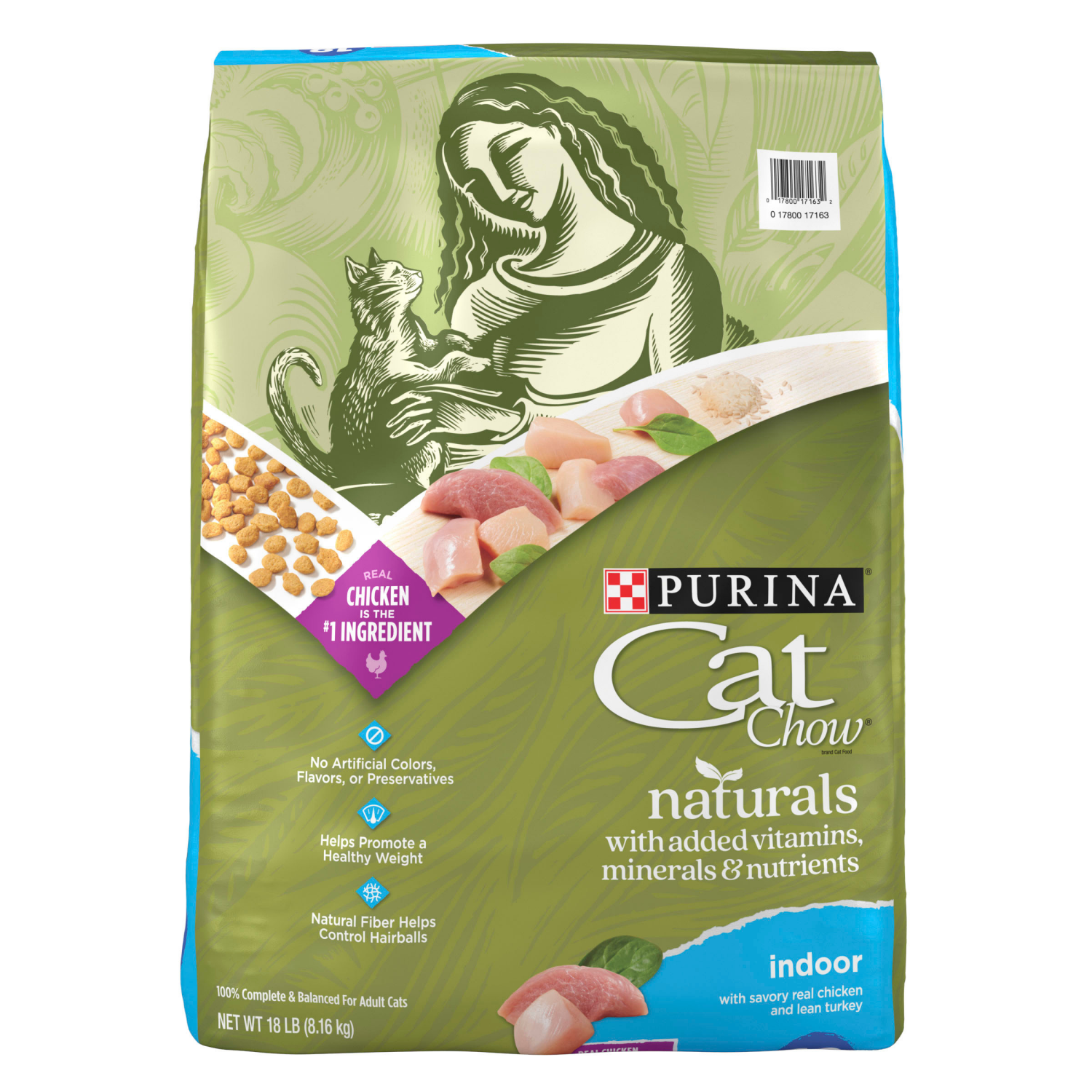 slide 1 of 5, Purina Cat Chow Cat Chow Purina Cat Chow Hairball, Healthy Weight, Indoor, Natural Dry Cat Food, Naturals Indoor, 18 lb