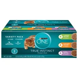 Purina ONE Natural, High Protein Cat Food Variety Pack, Turkey, Chicken and Tuna Recipes - (12) 3 oz. Cans