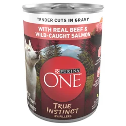 Purina ONE High Protein Wet Dog Food True Instinct Tender Cuts in Dog Food Gravy With Real Beef and Wild-Caught Salmon - 13 oz. Can