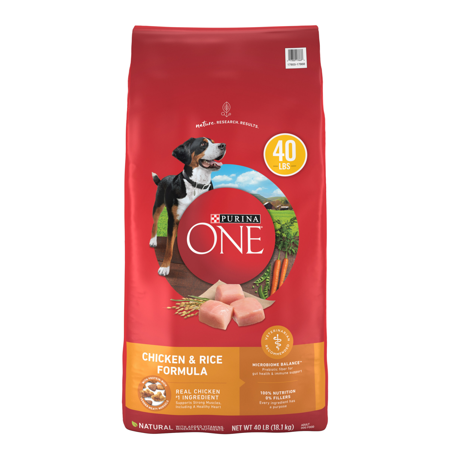 slide 1 of 8, Purina ONE Natural Dry Dog Food, SmartBlend Chicken & Rice Formula - 40 lb. Bag, 40 lb