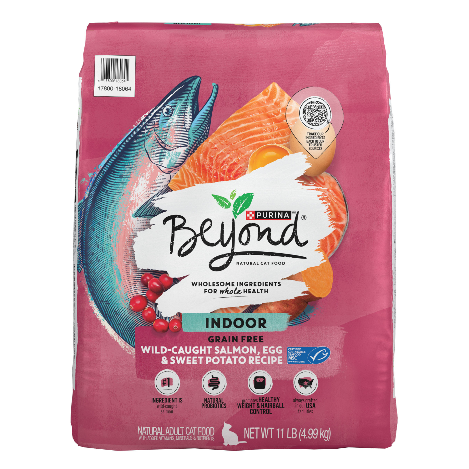 slide 1 of 8, Purina Beyond Natural Grain Free Dry Cat Food Simply Indoor Salmon, Egg and Sweet Potato Recipe, 11 lb