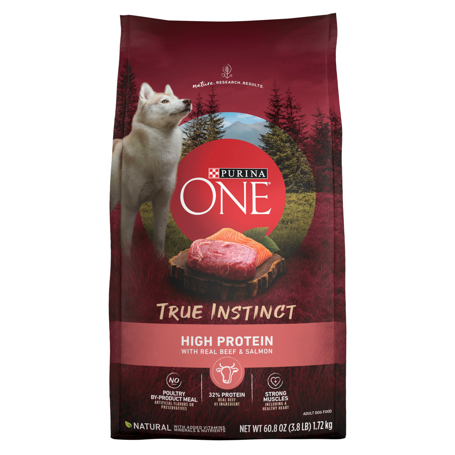 slide 1 of 5, Purina ONE Natural, High Protein Dry Dog Food, True Instinct With Real Beef & Salmon - 3.8 lb. Bag, 60.8 oz