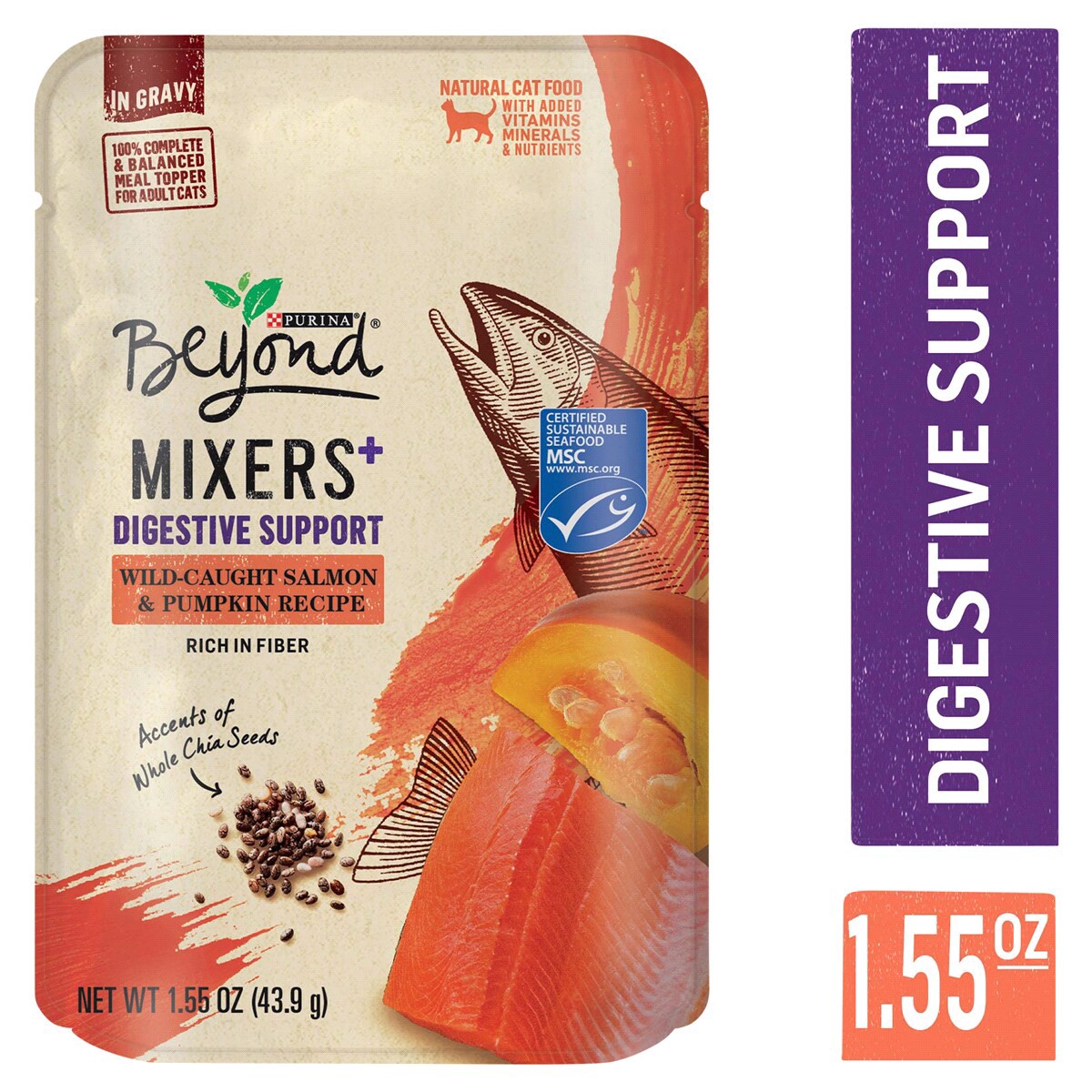 slide 17 of 29, Beyond Purina Beyond Natural Cat Food Complement, Mixers+ Digestive Support Wild Salmon & Pumpkin Recipe - 1.55 oz. Pouch, 1.55 oz