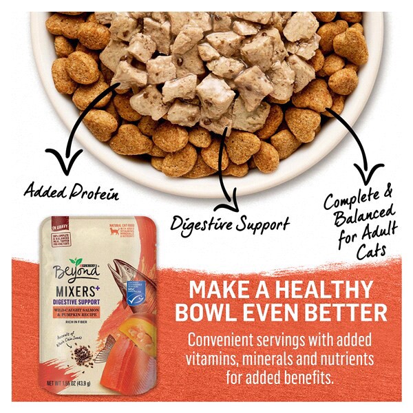 slide 3 of 29, Beyond Purina Beyond Natural Cat Food Complement, Mixers+ Digestive Support Wild Salmon & Pumpkin Recipe - 1.55 oz. Pouch, 1.55 oz