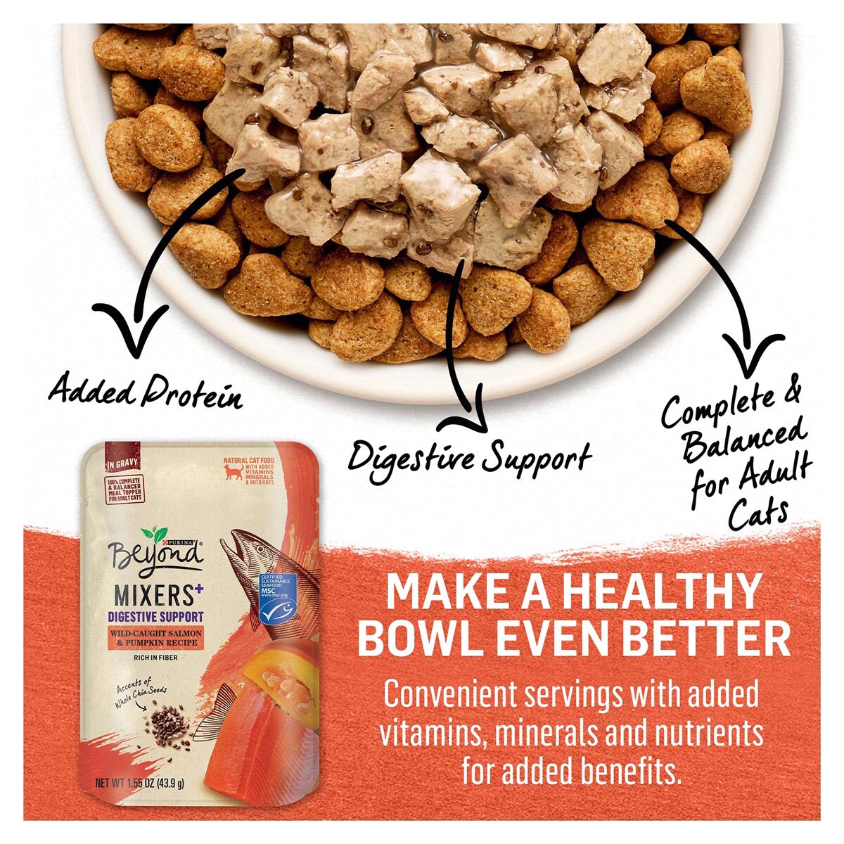 slide 8 of 29, Beyond Purina Beyond Natural Cat Food Complement, Mixers+ Digestive Support Wild Salmon & Pumpkin Recipe - 1.55 oz. Pouch, 1.55 oz
