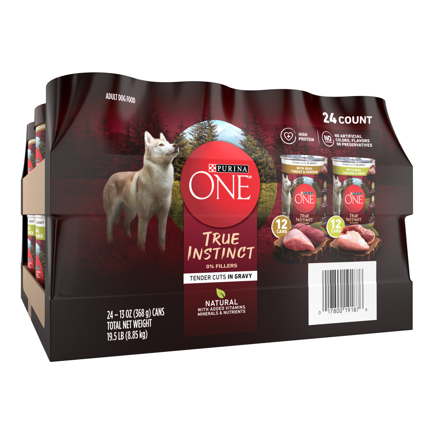 slide 6 of 8, ONE Purina ONE True Instinct Tender Cuts in Gravy With Real Turkey and Venison, and With Real Chicken and Duck High Protein Wet Dog Food Variety Pack, 19.50 lb